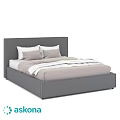 Modern Double Bed With Gray Headboard Light Beige Bedding White Pillows And Minimalist Design