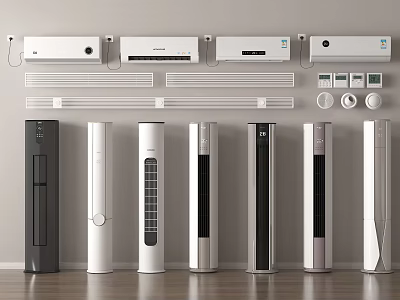 Different Types of Air Conditioner Fans Including Wall Mounted and Floor Standing Units 3d model