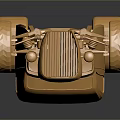 Golden Vintage Race Car Model With Frame Structure And Reflective Dark Background