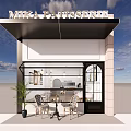 Elegant Dessert Shop Interior With Display Counter Tables Chairs Framed Artworks And Hanging Lights