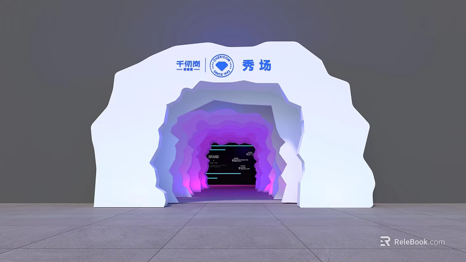 Ping An Bank Showcase With Modern Tunnel Structure And Purple Blue Lighting 3d model 