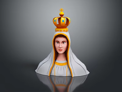 Woman Wearing Golden Crown With Gemstones And White Veil With Yellow Trim 3d model