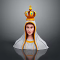 Woman Wearing Golden Crown With Gemstones And White Veil With Yellow Trim