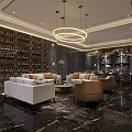 Luxurious Private Dining Room Interior With Round Table Gray Chairs Chandelier And Decorative Wall