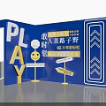 Vibrant Yellow And Blue Photo Check-in Spot With Circular PLAY Sign And Transparent Pillars