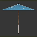 Outdoor Garden Furniture Blue Patio Umbrella With White Floral Pattern And Wooden Pole