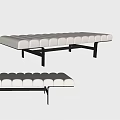 Modern Upholstered Ottoman With Beige Cushioned Seats And Black Metal Frame Design