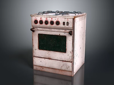 Vintage Gas Stove Kitchen Appliance With Worn Out Design Multiple Burners And Knobs 3d model