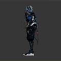 Game Movie Character With Blue Hair Black Blue Outfit And Sword At Waist