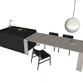 Modern Dining Table Set With White Table Black Chairs Kitchen Counter And Cabinets 3d model