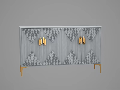 Modern Gray Dresser With Geometric Pattern Golden Handles And Golden Legs 3d model