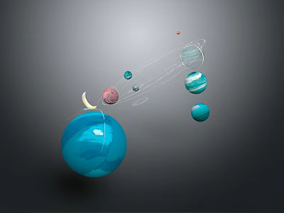 3D Render Of Colorful Celestial Bodies With Planets Moon And Orbit Lines 3d model