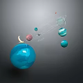 3D Render Of Colorful Celestial Bodies With Planets Moon And Orbit Lines