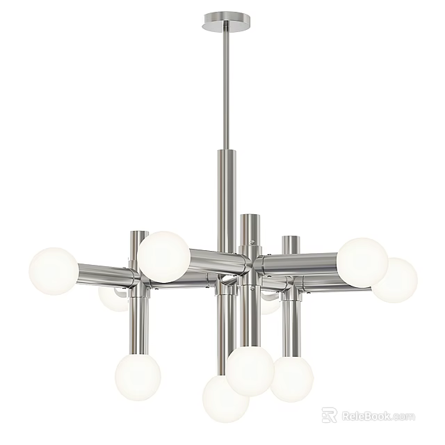 Modern Metallic Chandelier Design With Spherical Bulbs And Hanging Structure 3d model 