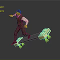 Game Character Wearing Vest And White Shirt Riding Skateboard With Golden Decorations And Yellow Wheels
