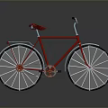 Stylish Red Bicycle With Red Seat Black Wheels Handlebars And Reflective Surface 3d model