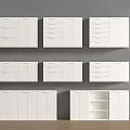 Modern White File Cabinets With Drawers And Doors Mounted On Gray Wall Wooden Floor