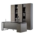 Modern Office Desk With Dell Laptop Open Book Pen Desk Lamp And Shelf With Books
