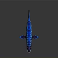 3D Blue Fish With Red Eyes And Blue Textured Patterns On Gray Background