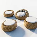 Stylish Round Wicker Leisure Chairs With White Cushions For Comfortable Seating