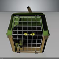 Green Pet Cage With Grid Door Wooden Handle And Yellow Eyed Pet Inside