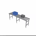 Industrial Roller Conveyor Equipment For Material Handling With Blue Box And Gray Container