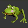 Cute Green Cartoon Frog 3D Character Model With Big Eyes Pink Cheeks And Smile