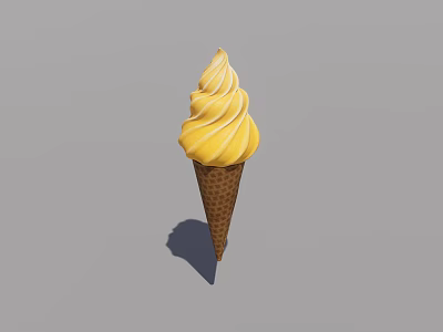 Yellow Swirled Soft Serve Ice Cream in Crispy Waffle Cone on Gray Background 3d model