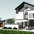 Modern Two Story Detached Villa With White Exterior Black Roof And Courtyard Greenery