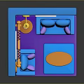 Living Room Interior With Blue Walls Blue Sofas Purple Rug Orange Coffee Table Clock Curtains