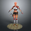 Game Or Movie Character Female Warrior With Red Black Combat Suit And Mechanical Armor