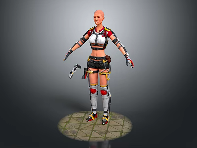 Game Or Movie Character Female Warrior With Red Black Combat Suit And Mechanical Armor 3d model