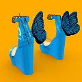 Stylish Blue Platform High Heels With Butterfly Wing Details And Gold Chain Accents