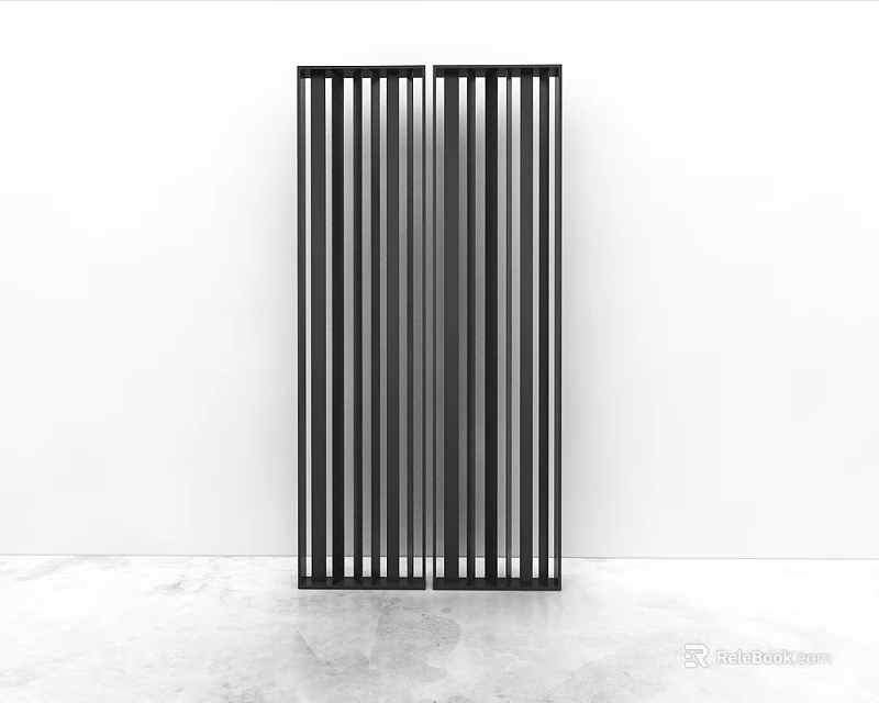 Modern Black Room Divider With Vertical Slats In Minimalist Interior Space 3d model 