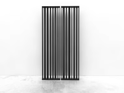 Modern Black Room Divider With Vertical Slats In Minimalist Interior Space 3d model