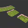 Three Green Grass Covered Arched Garden Decor Pieces With Stone Edges