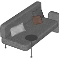 Modern Gray Sofa with Gray and Brown Pillows and Small Round Side Table