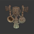 Intricate Sculptural Carving With Bronze Base Cross Symbols And Spherical Details