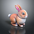 Cute Brown And White Rabbit Figurine With Pink Inner Ears Black Eyes And White Tail