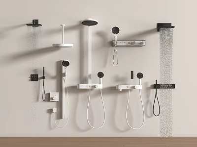 Modern Various Types Wall Mounted Shower Heads with Water Flow and Multiple Styles 3d model