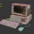Vintage Computer System With Monitor Keyboard Mouse And Green