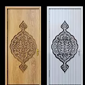 Elegant Wooden And White Hinged Doors With Intricate Carved Patterns And Handles