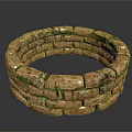 Circular Brick Wall Structure With Green Moss Covered Bricks And Ring Design 3d model