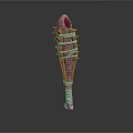Detailed Hand Carved Sculpture with Ropes Wrapping and Red Gemstone Accent