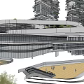 Modern Commercial Complex Featuring Glass Facade Curved Structure Atrium And Open Space 3d model