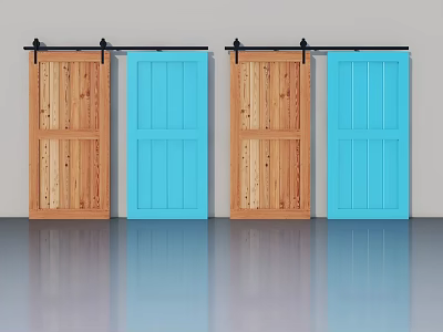 Four Wooden And Blue Paneled Hinged Doors For Modern Interior Design 3d model