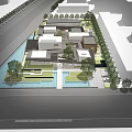 Modern New Chinese Architecture Aerial View With Courtyard Water Features And Greenery