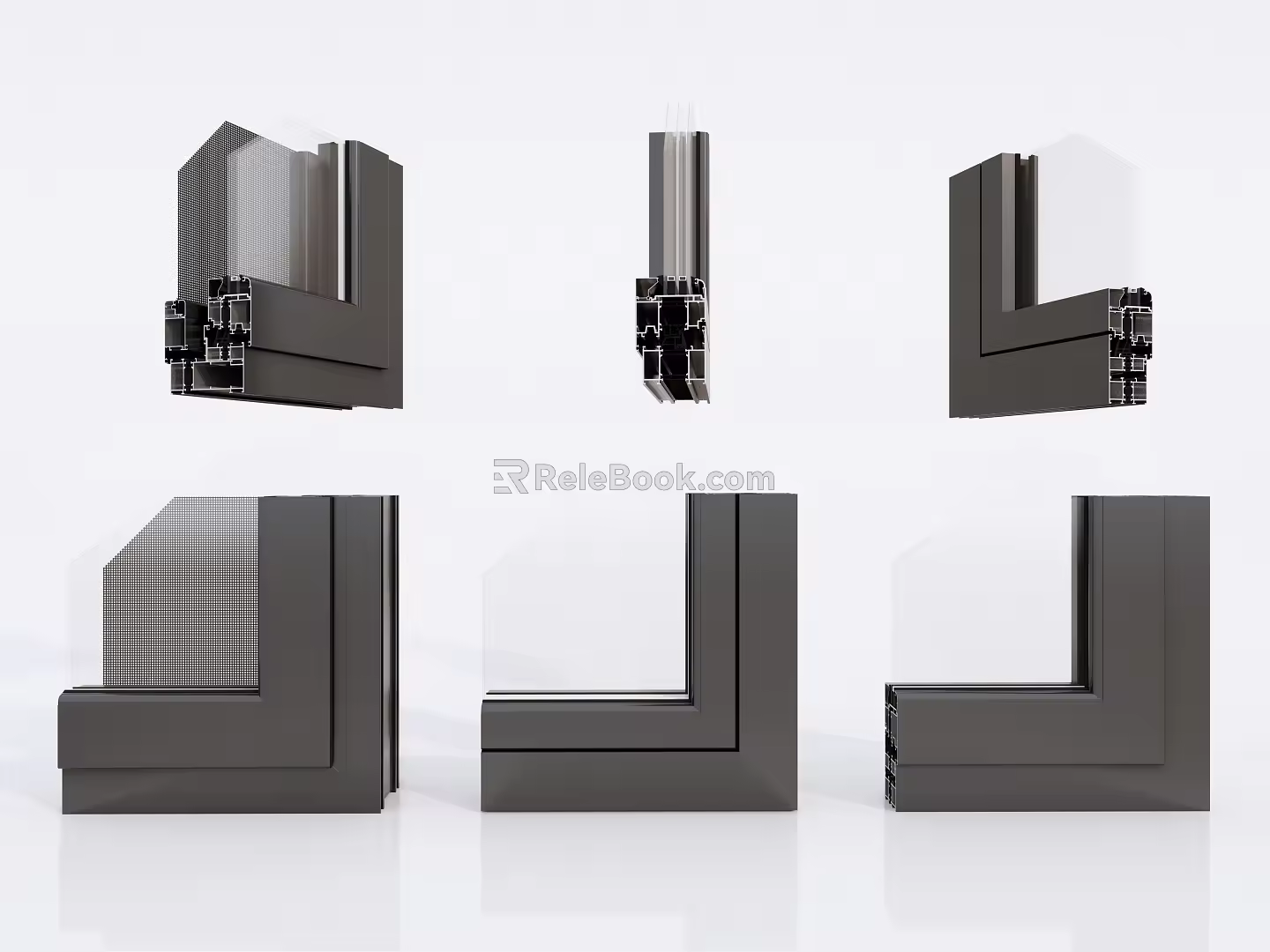 modern window group corner window section 3d model