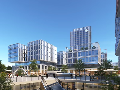 Innovative Modern Industrial Park With Glass Office Buildings Green Spaces Plaza And Pedestrian Areas 3d model