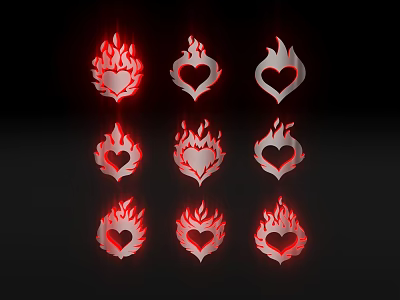 Heart Shaped Flame Design Wall Decor with Red And White Illuminated Patterns 3d model